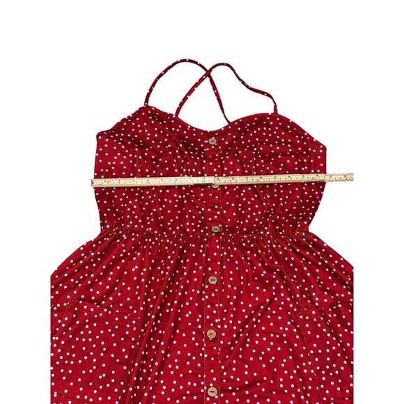 Womens Red Polka Dot Button-Front Sundress With Pockets & Adjustable Straps Size - Picture 5 of 9